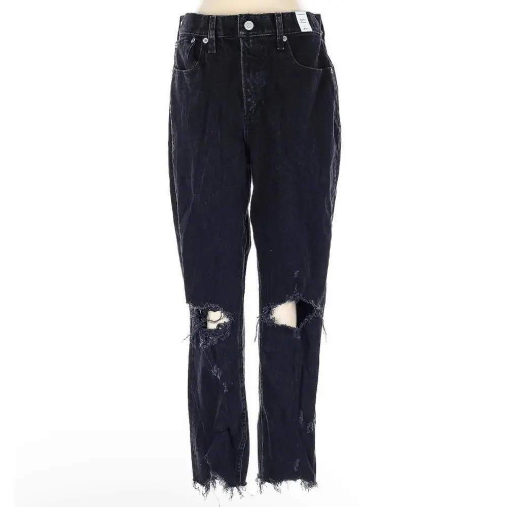 Abercrombie & Fitch High Rise Mom Jean Black Size 27 / 4S Frayed Hems Distressed - Picture 2 of 6
